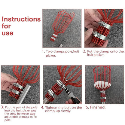 Fruit Picker with Basket and Telescopic Pole, Fruit Plucker for Guavas, Mango and More, Lightweight & Durable (Free Bag)