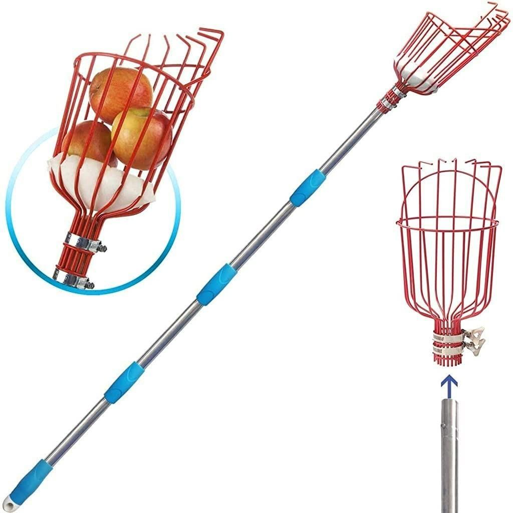 Fruit Picker with Basket and Telescopic Pole, Fruit Plucker for Guavas, Mango and More, Lightweight & Durable (Free Bag)