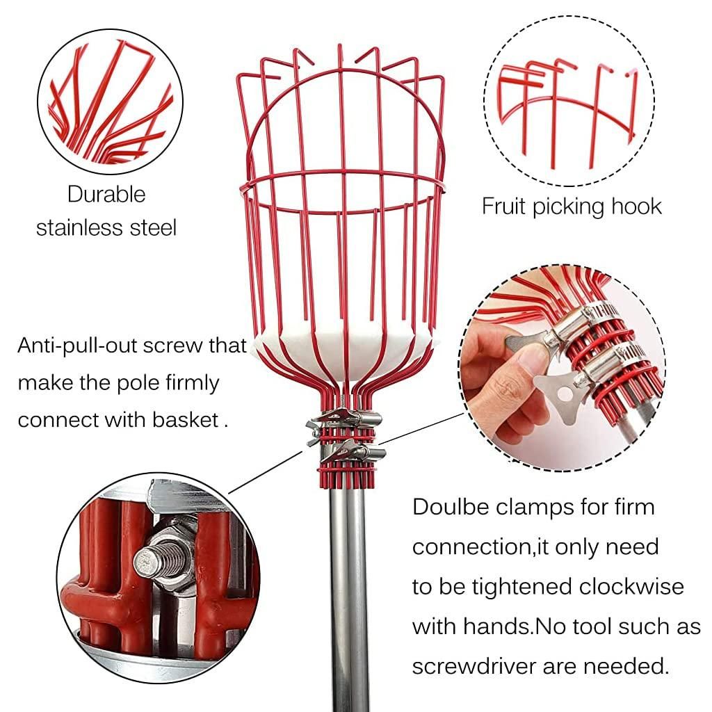 Fruit Picker with Basket and Telescopic Pole, Fruit Plucker for Guavas, Mango and More, Lightweight & Durable (Free Bag)