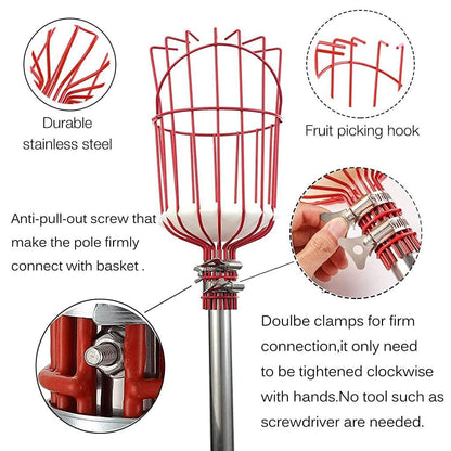 Fruit Picker with Basket and Telescopic Pole, Fruit Plucker for Guavas, Mango and More, Lightweight & Durable (Free Bag)