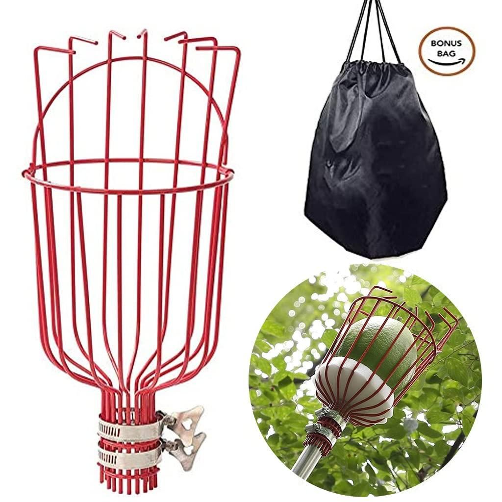 Fruit Picker with Basket and Telescopic Pole, Fruit Plucker for Guavas, Mango and More, Lightweight & Durable (Free Bag)